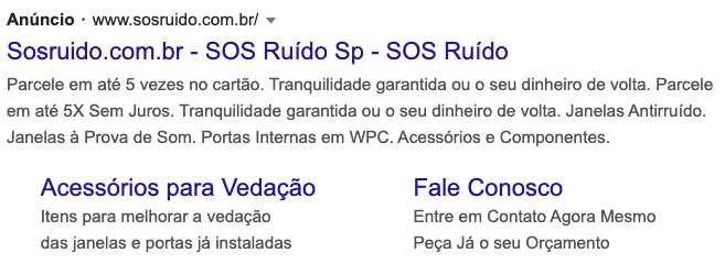 A imagem é o printscreen de um dos textos desenvolvidos para links patrocinados do Google.