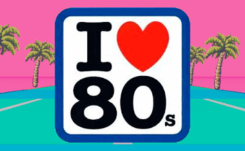 A imagem é uma ilustração com a frase I love 80's. Sendo que no lugar de "love" está o desenho de um coração.