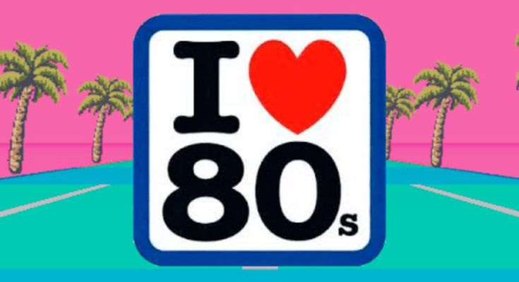 A imagem é uma ilustração com a frase I love 80's. Sendo que no lugar de "love" está o desenho de um coração.